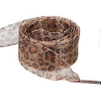 1 Pair Leopard Print Silk Gauze Shoelaces for Women Wide Flat Design Shoestrings Laces for Sneakers and Casual Shoes Brown leopard patter