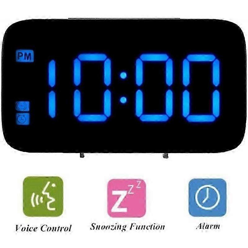 Digital Alarm Clock Smart Travel Clock Voice Control Desk Table Bedside Clock Snooze Function