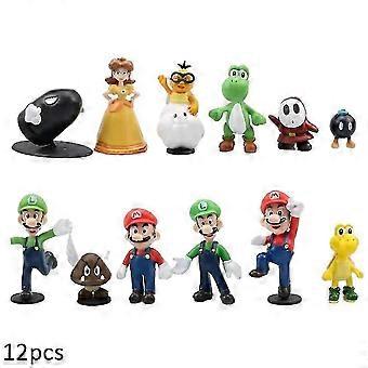 12 Pcs Collectible Super Mario Bros Mini Model Doll Figure Toys Desktop Ornament Decoration Gift For Boys Girls Children