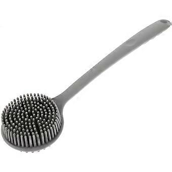 Silicone Body Scrubber for Bath Use Back Brush with Long Handle Grey