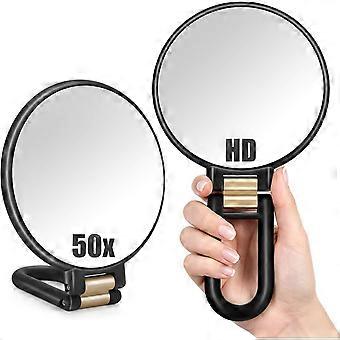 50X Magnifying Mirror, Portable, Double-Sided, Foldable, for Office and Bathroom, Matte Black, Gift