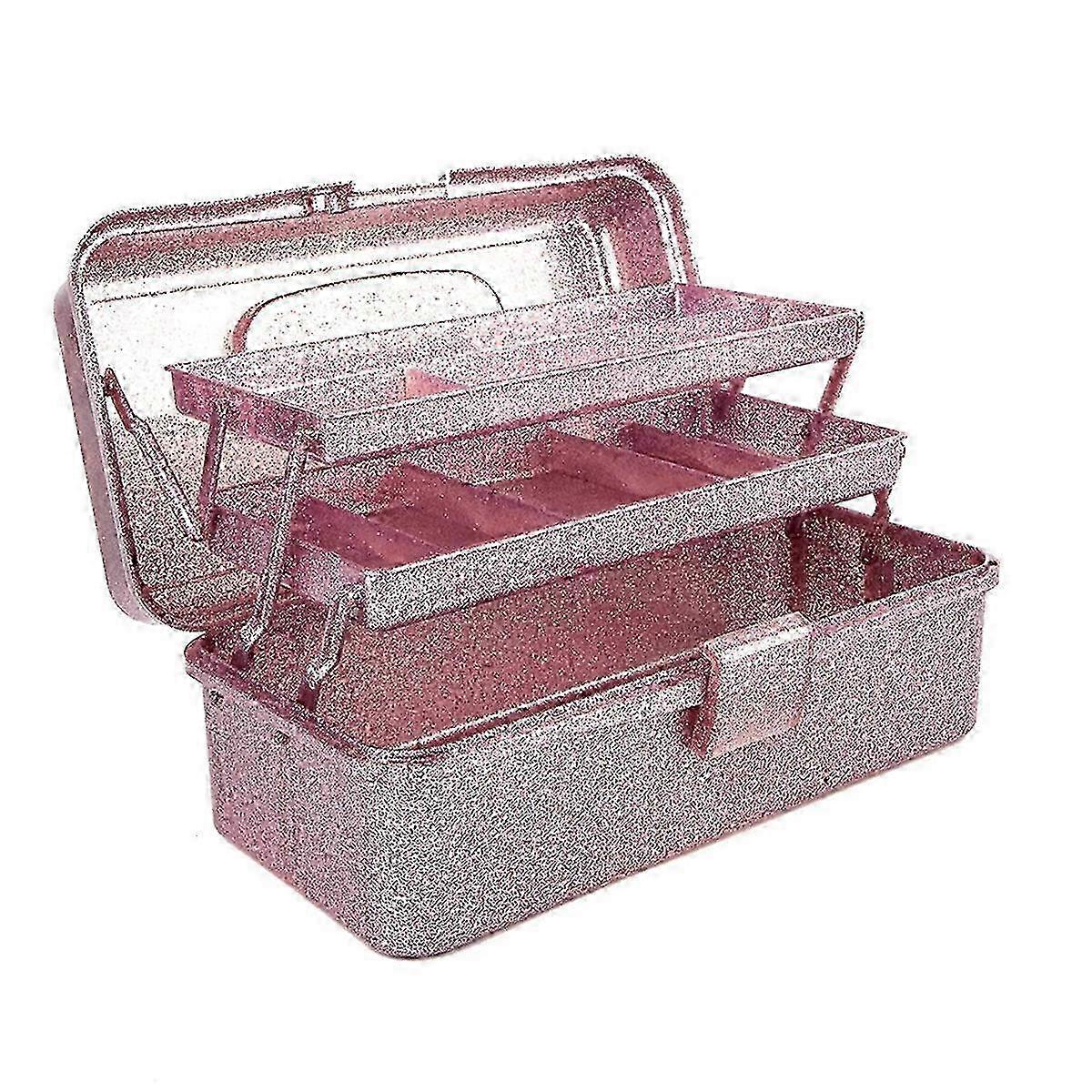 Stackable Glitter Pink Craft Tool Box for Sewing & Art Accessories Storage