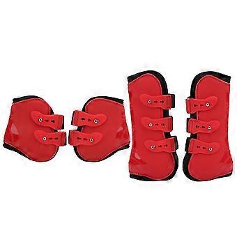Horse Leg Guard Boots 4 Pack Red XL PU Neoprene Front & Hind Equestrian Jumping Tendon Support