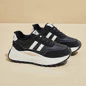 Zapatillas deportivas de invierno informales para mujer con plataforma gruesa, forro de piel sintética, antideslizantes, con cordones, ideales para caminar, correr y jugar al tenis.