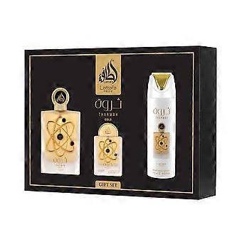 Pride Tharwah Gold For Unisex 3 Piece Gift Set (3.4 Fl Oz EDP + 0.65 Fl Oz EDP + 6.67 Fl Oz Deo)