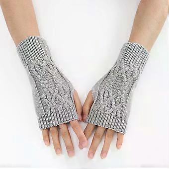 umn Winter Knitted Fried Dough Twists Warm Gloves for Women Solid Color Soft Skin Thickened Half Finger Gloves Wrist Washable