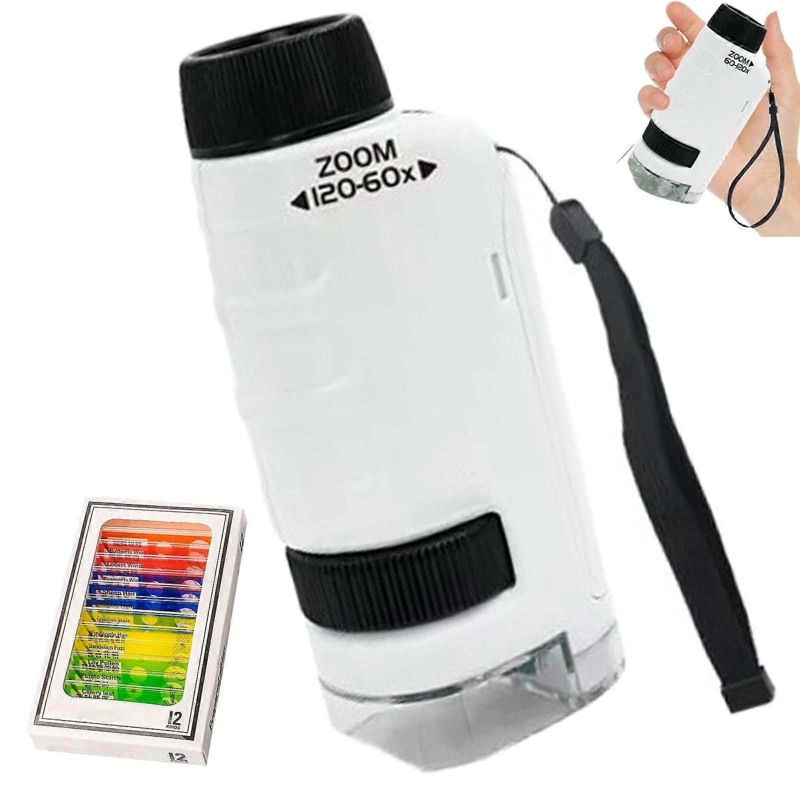 Pocket Microscope for Kids with LED Illumination, Handheld Mini Educational Microscope for Science Experiments, White