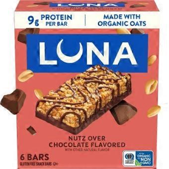 Luna Nutz Over Chocolate Nutrition Bars, 6 Ea