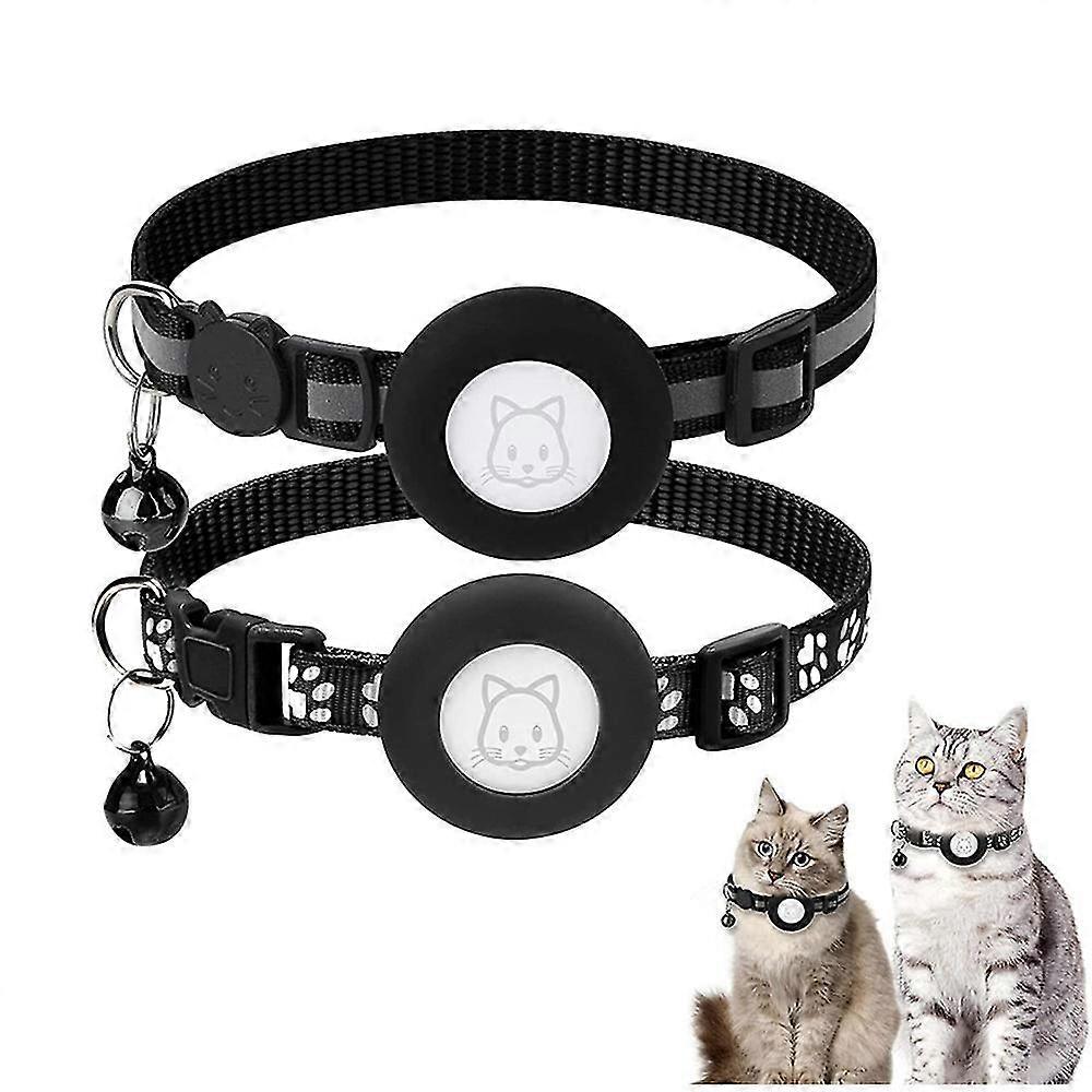 2pcs Adjustable Airtag Cat Collars, Reflective Air Tag Cat Collar With Breakaway Safety Buckle And Bell