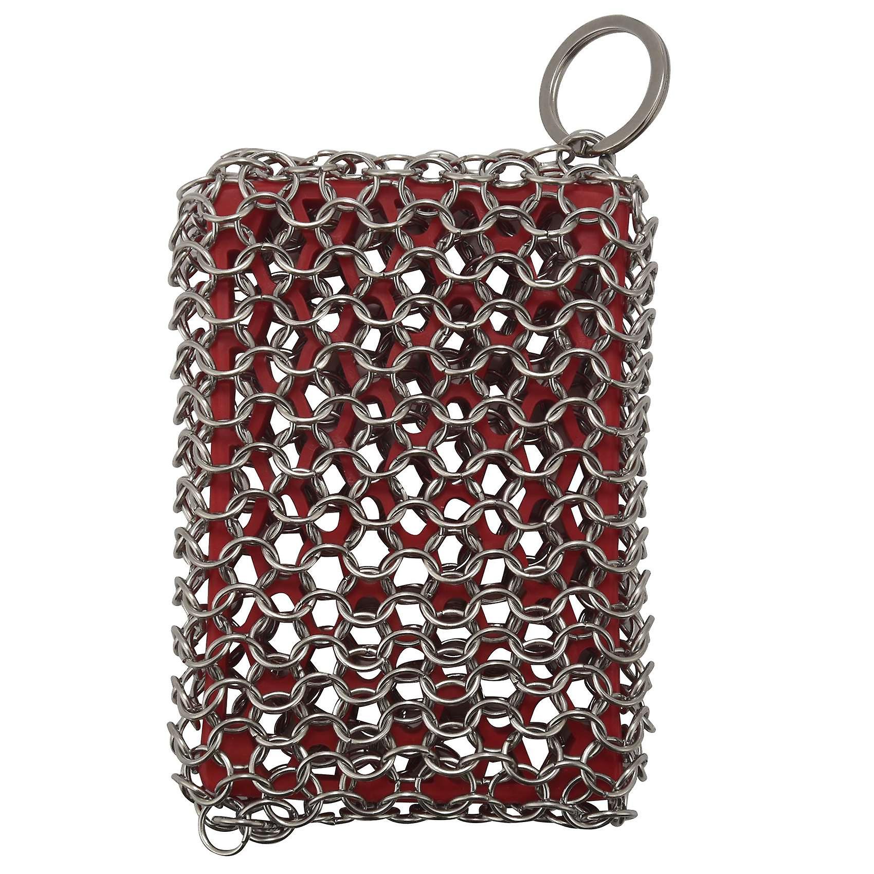 Iron ,316 Stainless Steel Chainmail Cleaning Scrubber Silicone Scrubber,for Kitchen Cookware (Red)