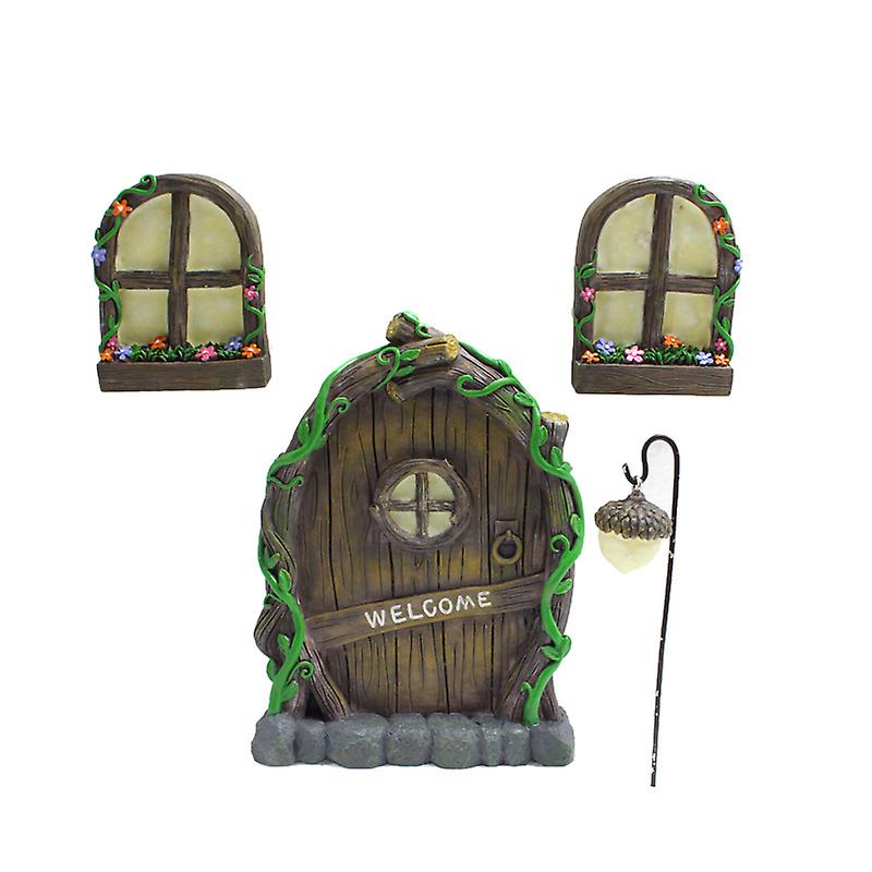 Miniature Door And Windows Tree Fairies Glow In The Dark Yard Art Sculpture Decoration For Kids Room Wall And Trees