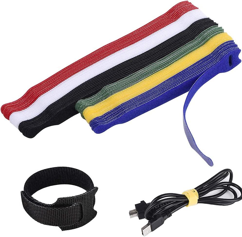 60pcs Reusable Cable Ties, Premium Adjustable Cable Straps Wire Ties, Cord Wrap Organizer Microfiber Hook Loop Cable Management - Assorted 2 Size And