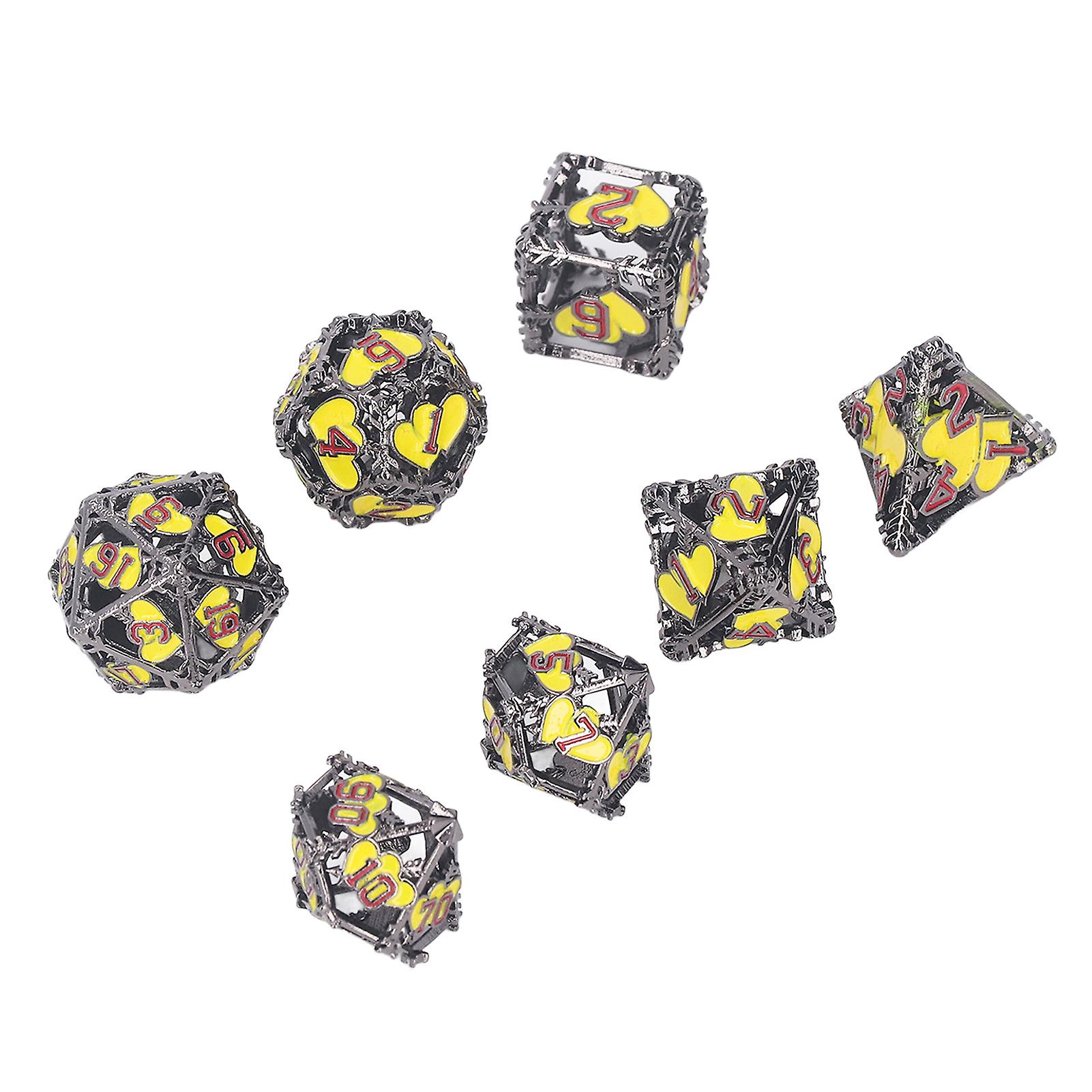 Truewon 7-Piece Solid Metal Polyhedral Dice Set - Chrome Finish, Yellow Numbers, With Black Iron Box - View #12