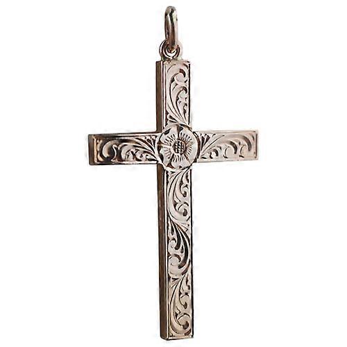9ct Rose Gold 45x25mm victorian hand engraved solid block Cross
