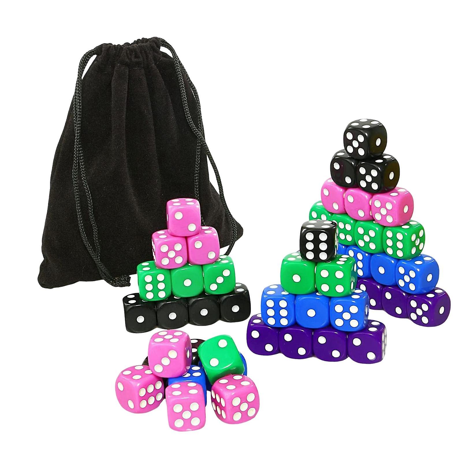 50Pcs D6 6 Sided Dice Set with Velvet Pouch Bar Toys Table Borad Games