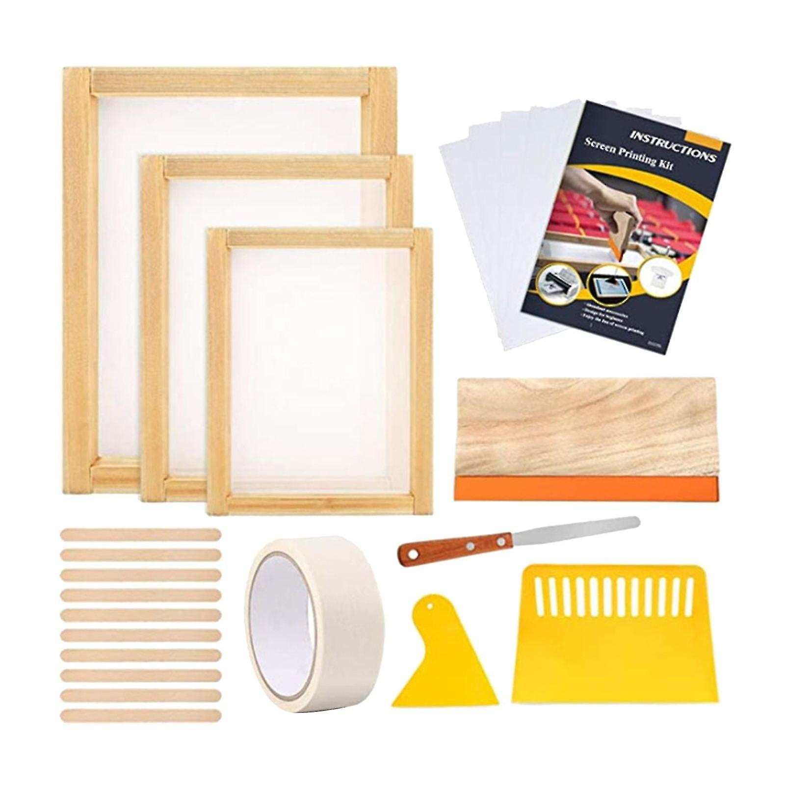 Screen Printing Starter Kit Wood Silk Screen Printing Frame With Squeegees Tool For Diy T-shirts Clothes Bags