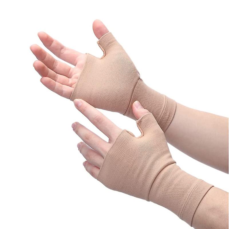 2pcs Fingerless Compression Gloves Wrist Thumb Support Sleeves Protector For Carpal Tunnel Pain Fatigue Sprains Sports Wristband-beige