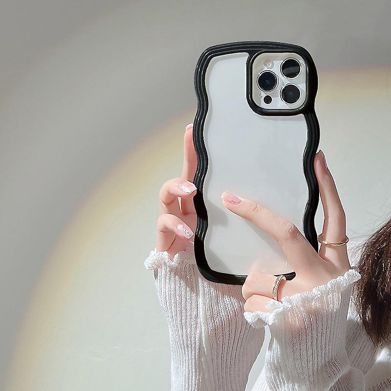 Compatible With Iphone 13 Clear Case,cute Solid Color Curly Wave Frame Transparent Soft Silicone Anti-scratch Shockproof Protective Slim Case For Wome