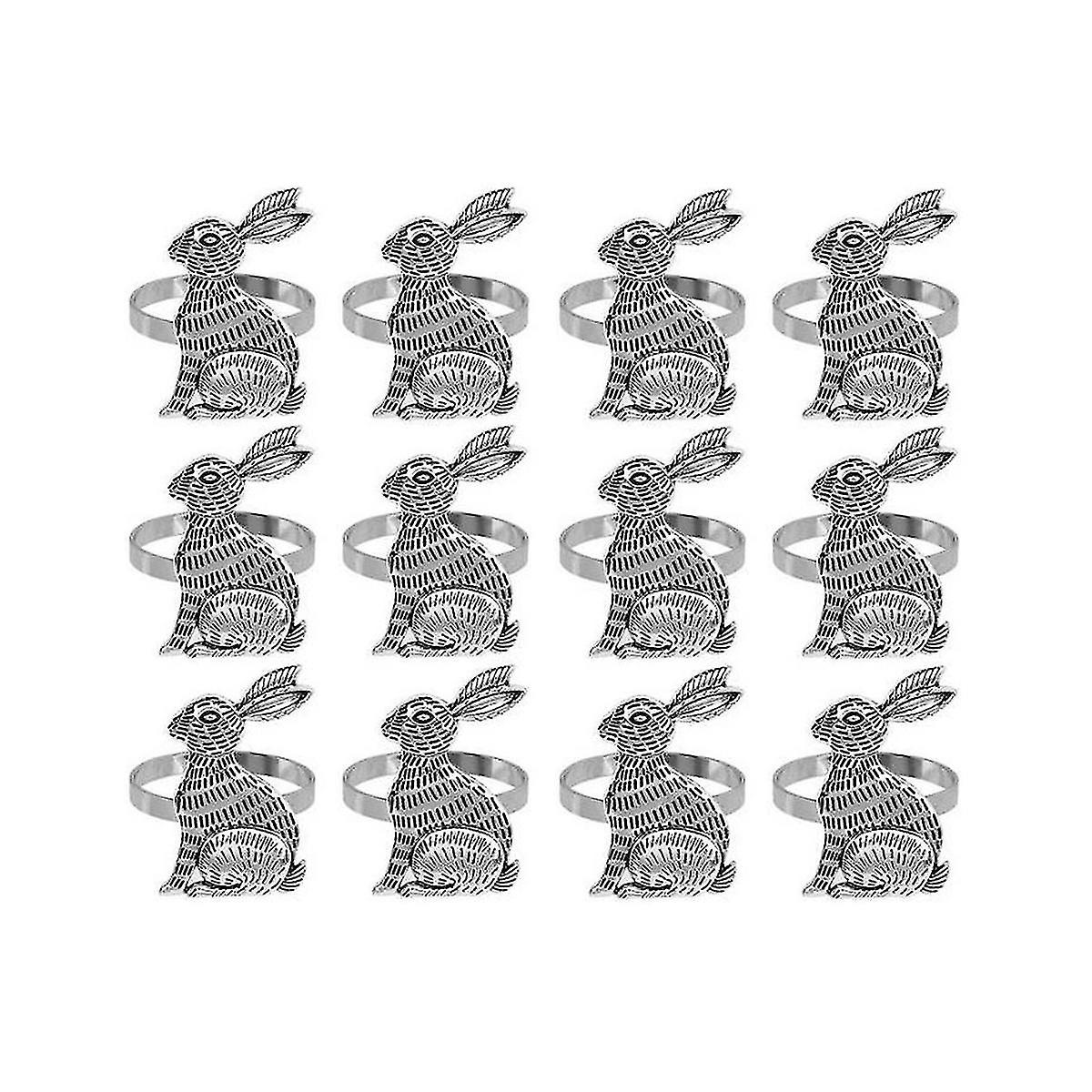 12pcs Tovagliolo anelli coniglio Portatovaglioli Ring Decor in metallo per la cena di Pasqua