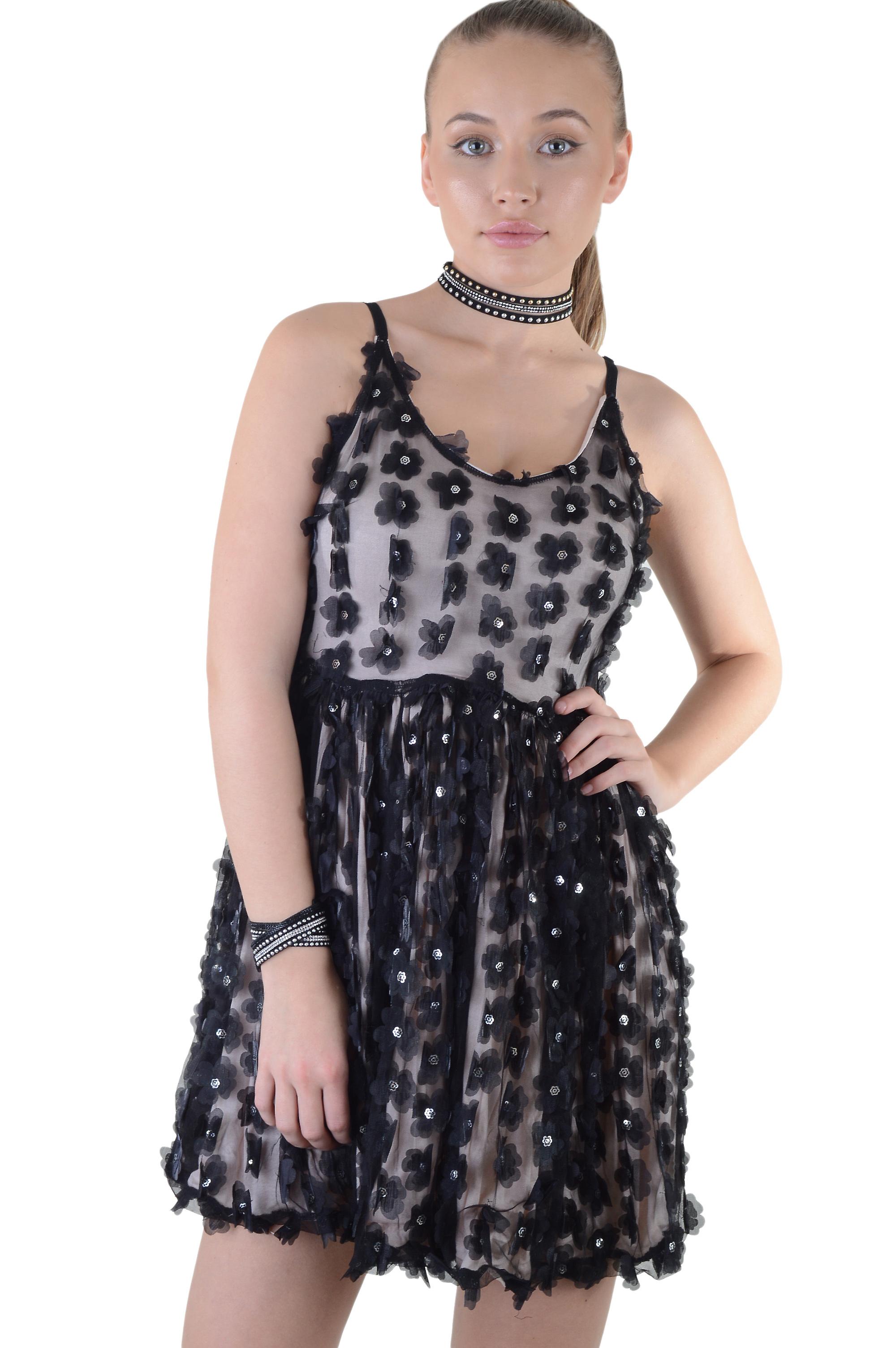 LMS Nude Skater Dress with Black Mesh Flower Overlay-UK12 / EU 40