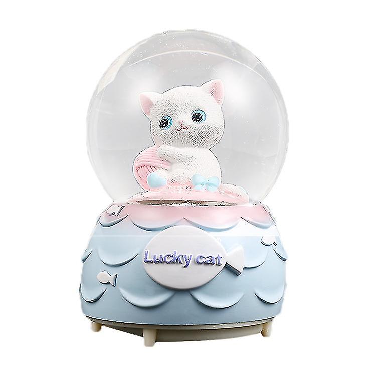 Snow Globe,Snow Globe Resin Cat Resin Crystal Ball Resin Crystal Snowballwith Base Smart Functionality