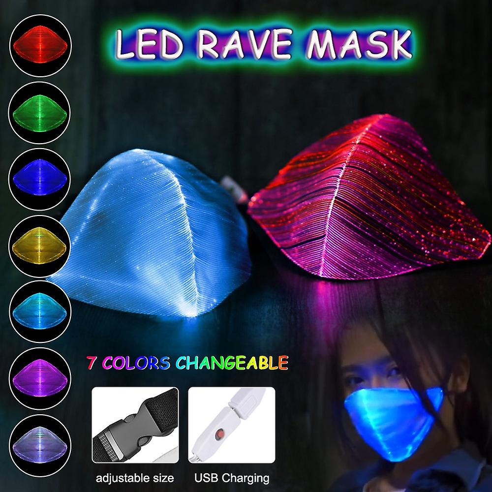 7 Color Lights LED Light up Face Mask USB Rechargeable Glowing Luminous Dust Mask for Halloween Chri