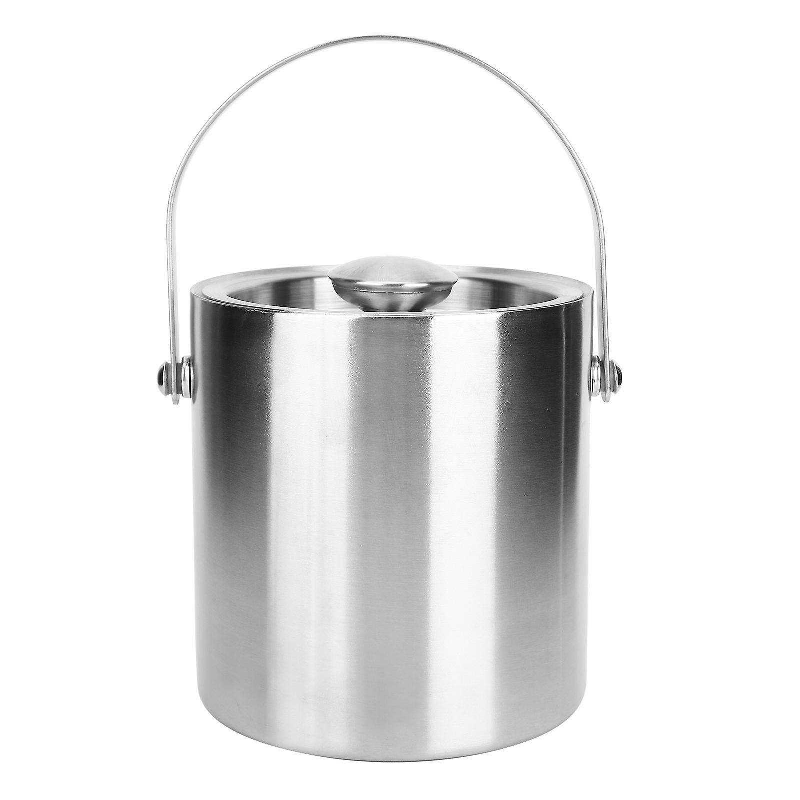 Elegant Stainless Steel Ice Bucket, Bar Supplies Wine Cooler with Double Layer Insulated Design for Lasting Ice Cooling, Portable Ice Bucket with Lid