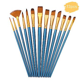 13pcs Professional Paint Brushes Set Nylon Hair Wooden Handle Artist Paintbrushes for Children Adult