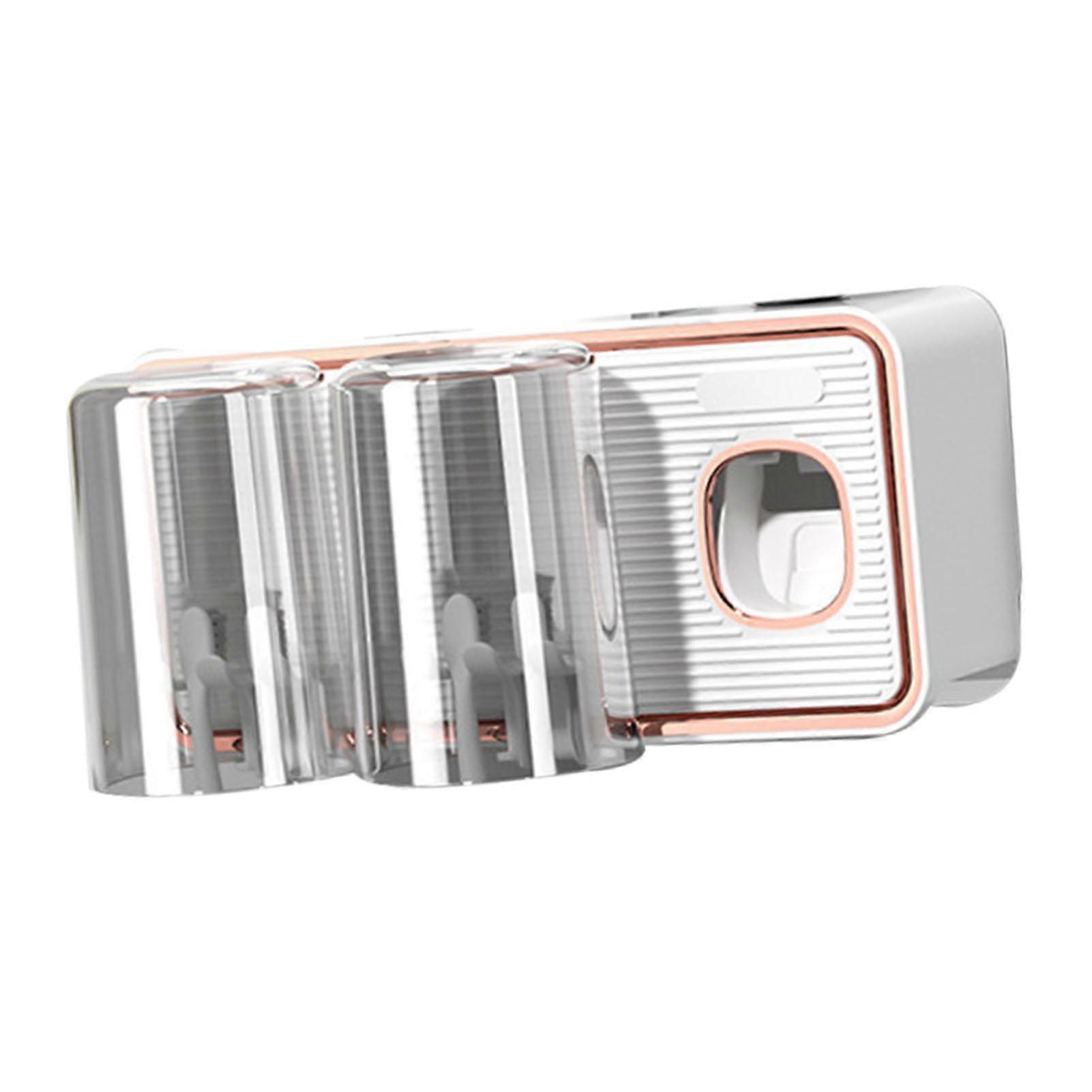 Toothbrush Shelf Drilling Free Toothbrush Holder Rack with Automatic Toothpaste Dispenser White