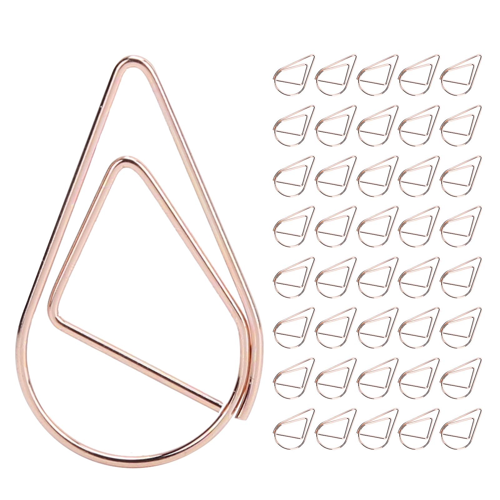 40Pcs Water Drop Shape Paper Clips Rose Gold, Cute Office Pins for File Organization and Document Classification