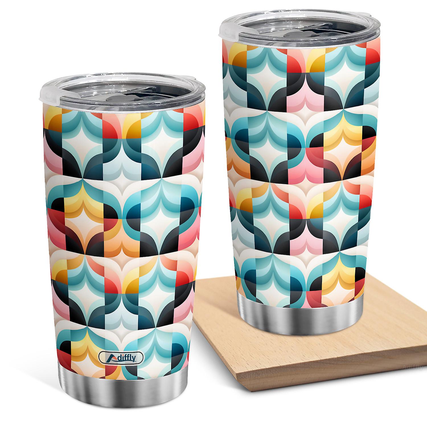 Oasisdream 20oz Double Wall Vacuum Insulated Tumbler with Color Blocks Printed