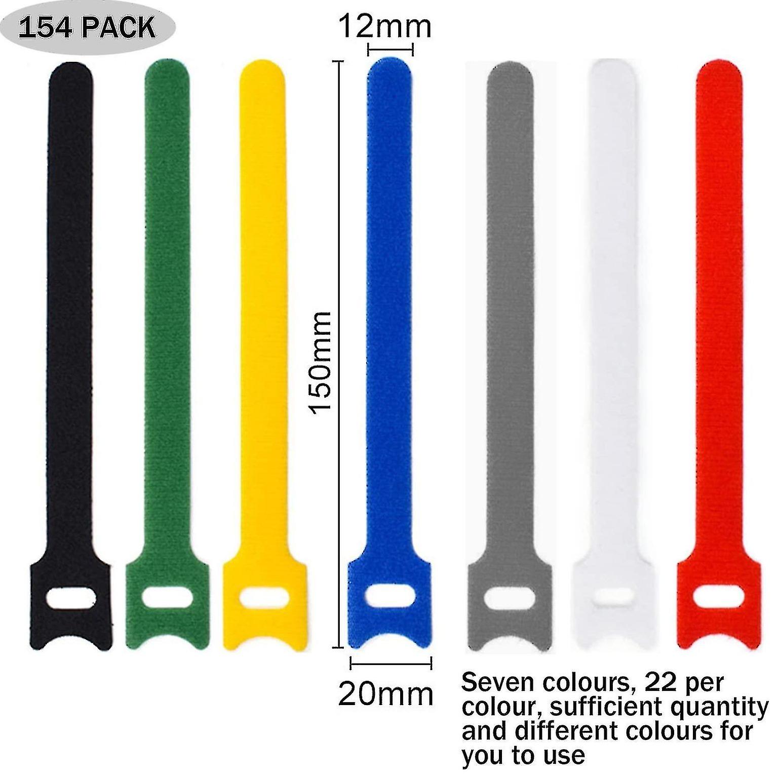 154-Piece Reusable Cable Ties with Adjustable Hook and Loop Closure