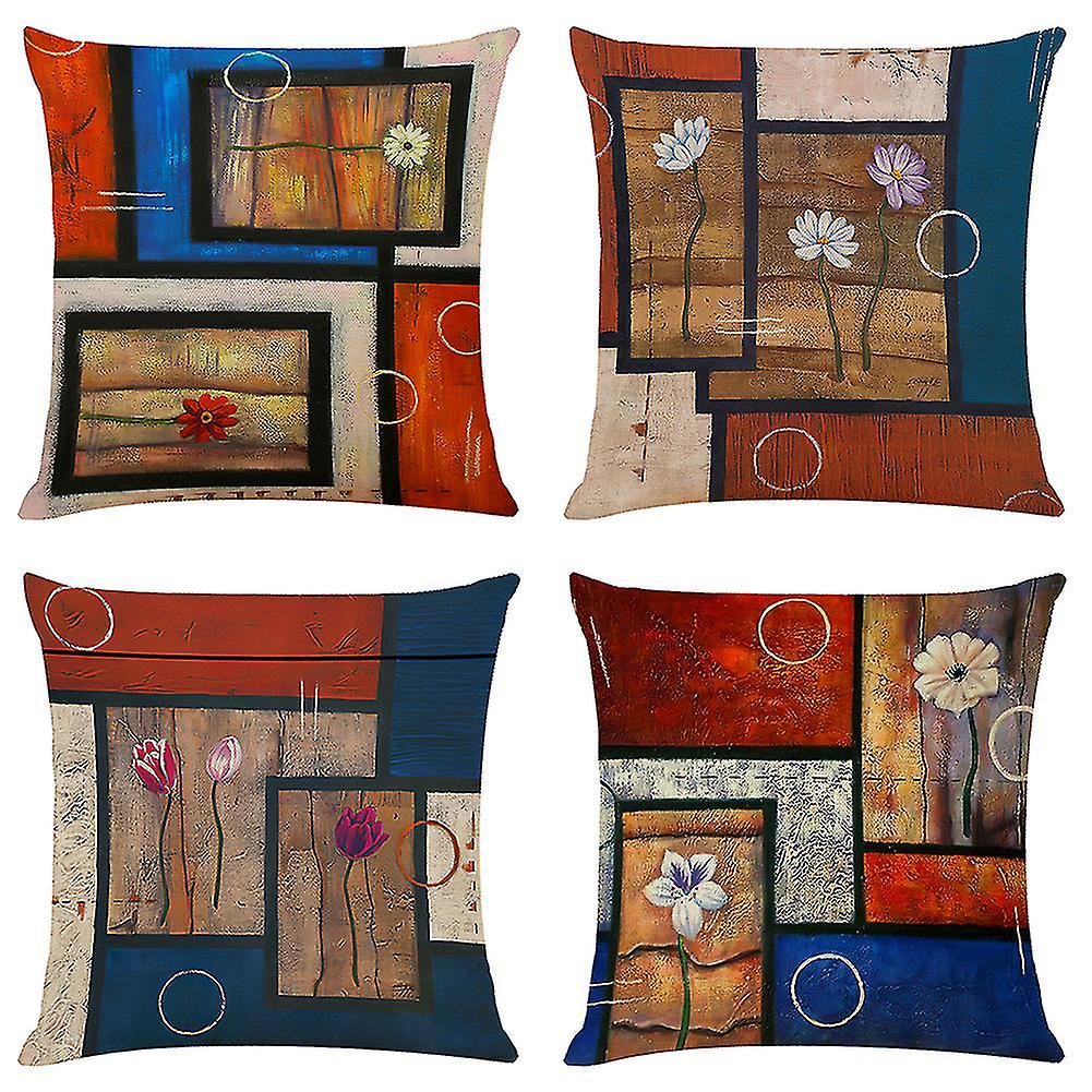 For Living Room Sofa Pillowcases Cotton Linen 4pcs/set