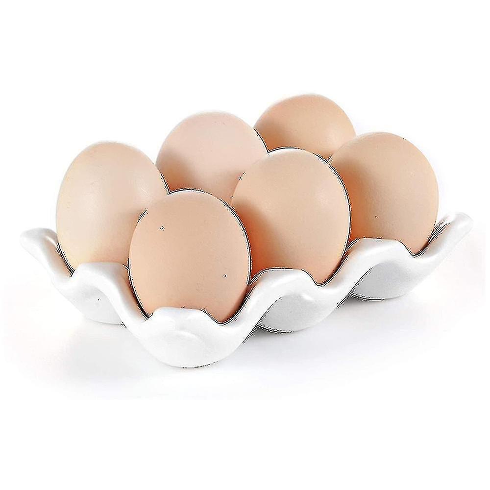 Ceramic Egg Trays, Refrigerator Storage and Cookable Eggs Ceramic Decorative Crate 6 Compartment Egg