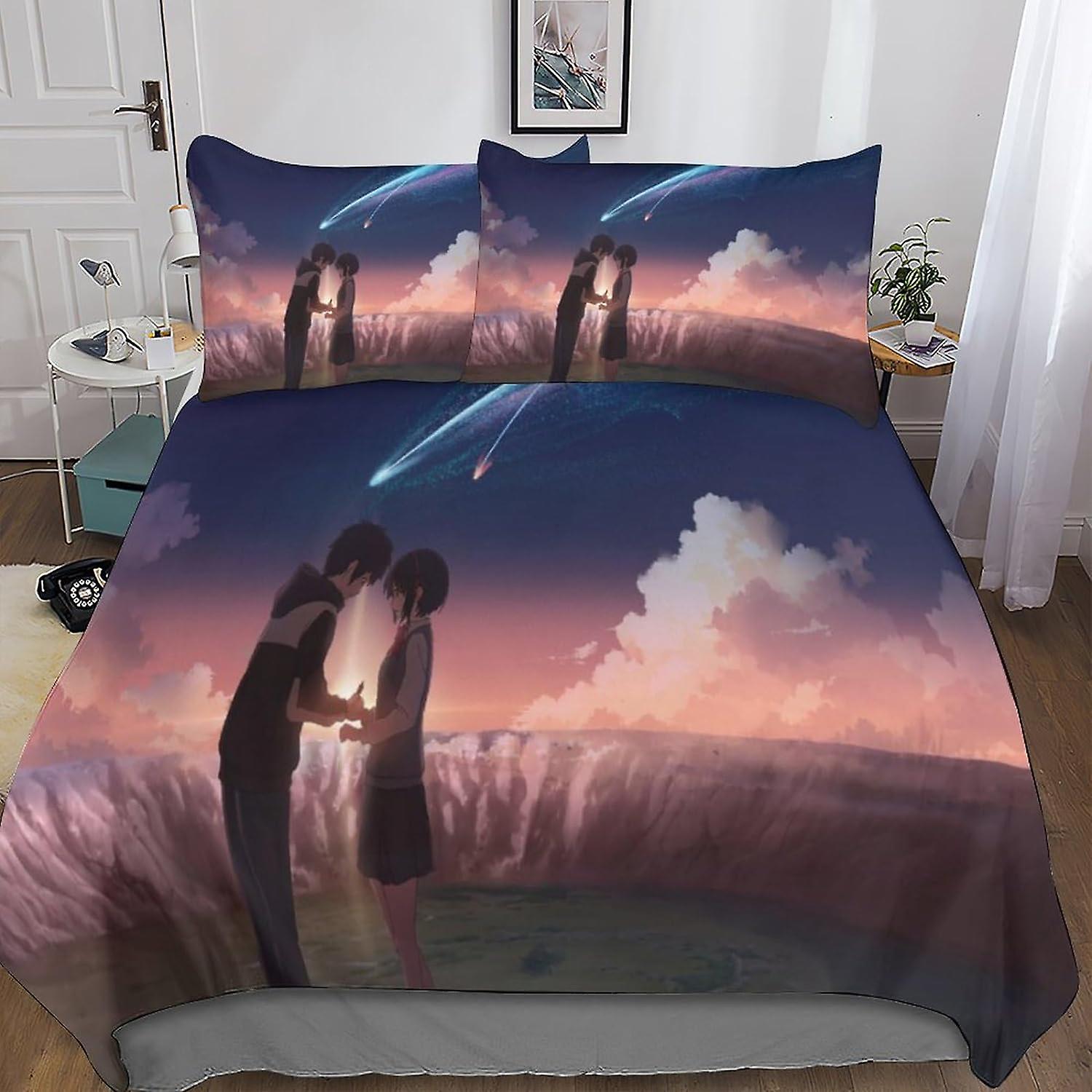 MYPALL Your Name 3-delat set sängkläder 3D-tryck täcke med dragkedja för tonåringar och barn vuxna mjukt överkast i mikrofiber