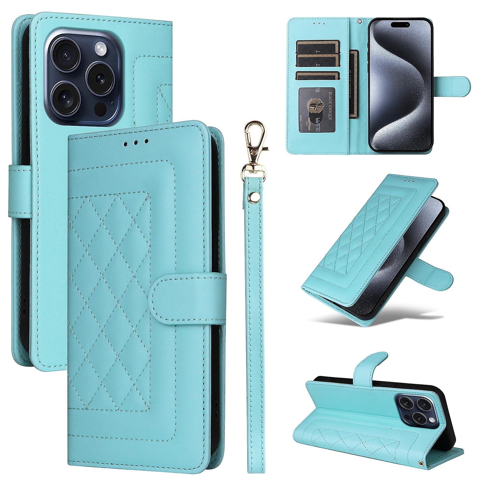 For iPhone 15 Pro Max Diamond Lattice Leather Flip Phone Case
