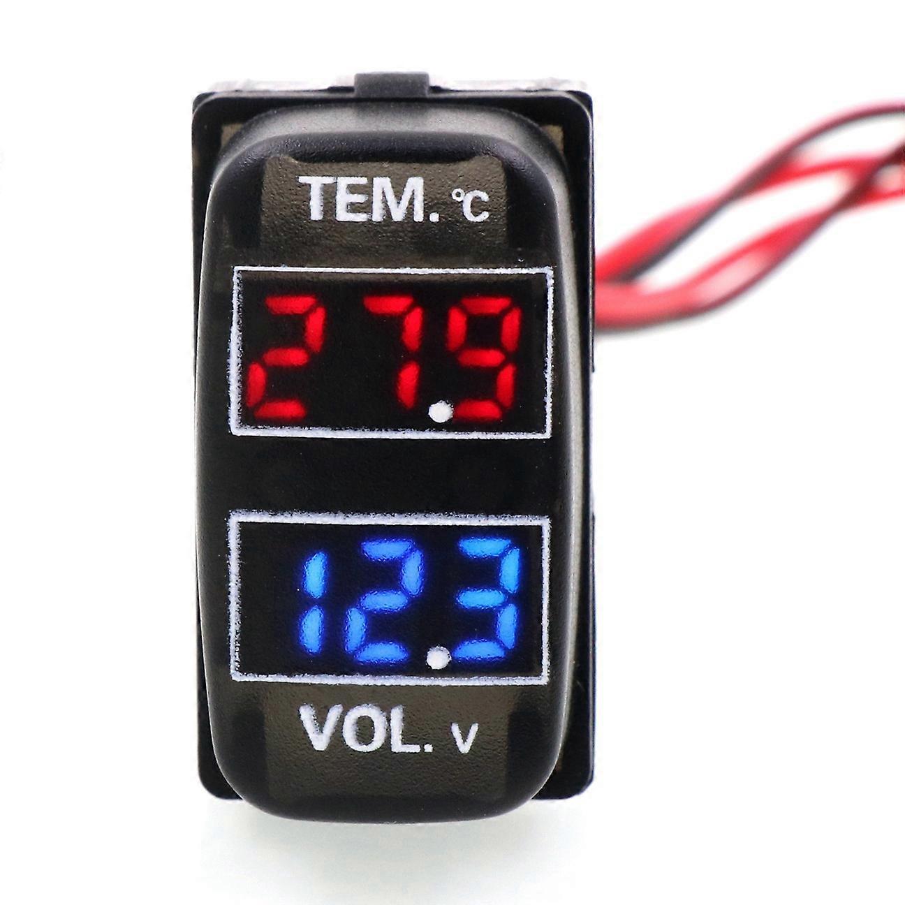 Car Digital Voltmeter Temperature Gauge 2 in 1 Voltage Temp LED Display Meter for