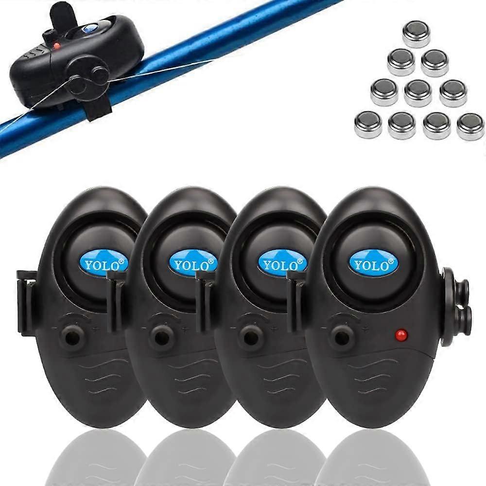 Fiske Bite Alarm 4 Pack, Justerbar Volymknapp, Uppgraderad Elektronisk Rod Bait Larmindikator LED Larm Dag / Natt Karpfiske Utomhus