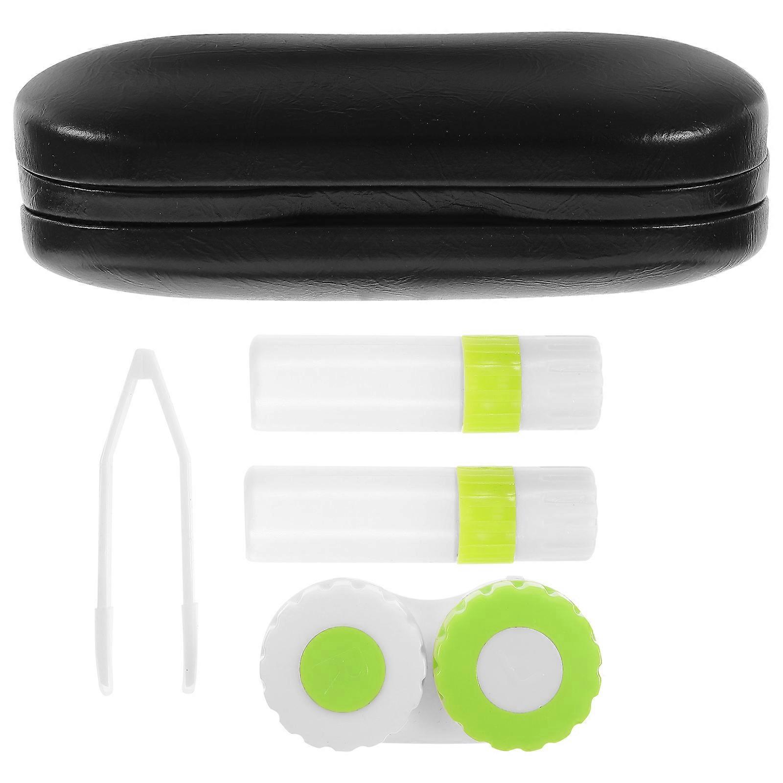 1pc 2-in-1 Eyeglass and Lens Case Double Layer Portable Myopic Lens Box for Home Travel (Black)