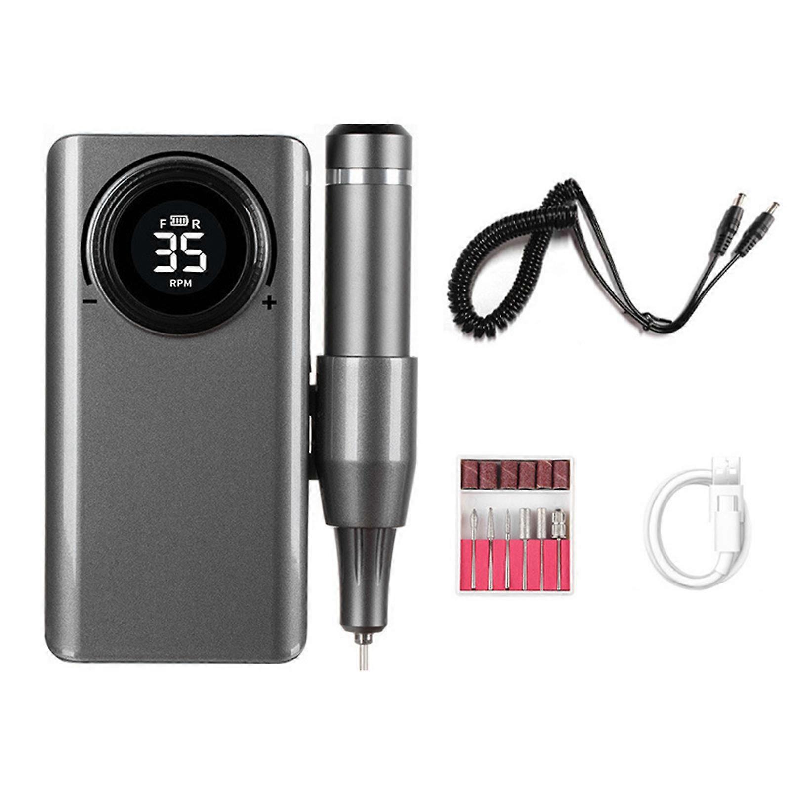 Kit Trapano Per Unghie Display Lcd Portatile Elettrico Multifunzionale Lima Per Unghie Trapano Power Bank Per Lucidatura Grigio