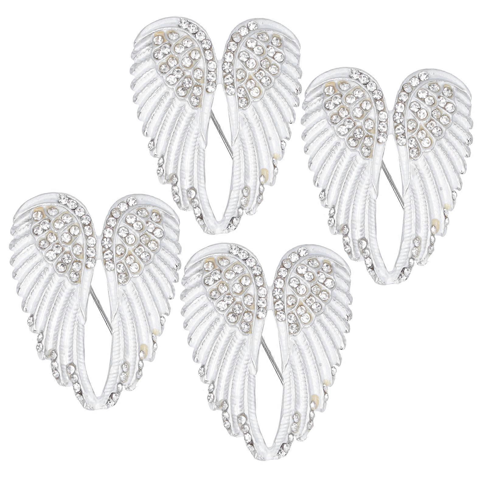 4Pcs Brooch Pin Diamond Angel Wing Pattern Cute Fashion Lapel Pin Coat Badges AccessoryWhite