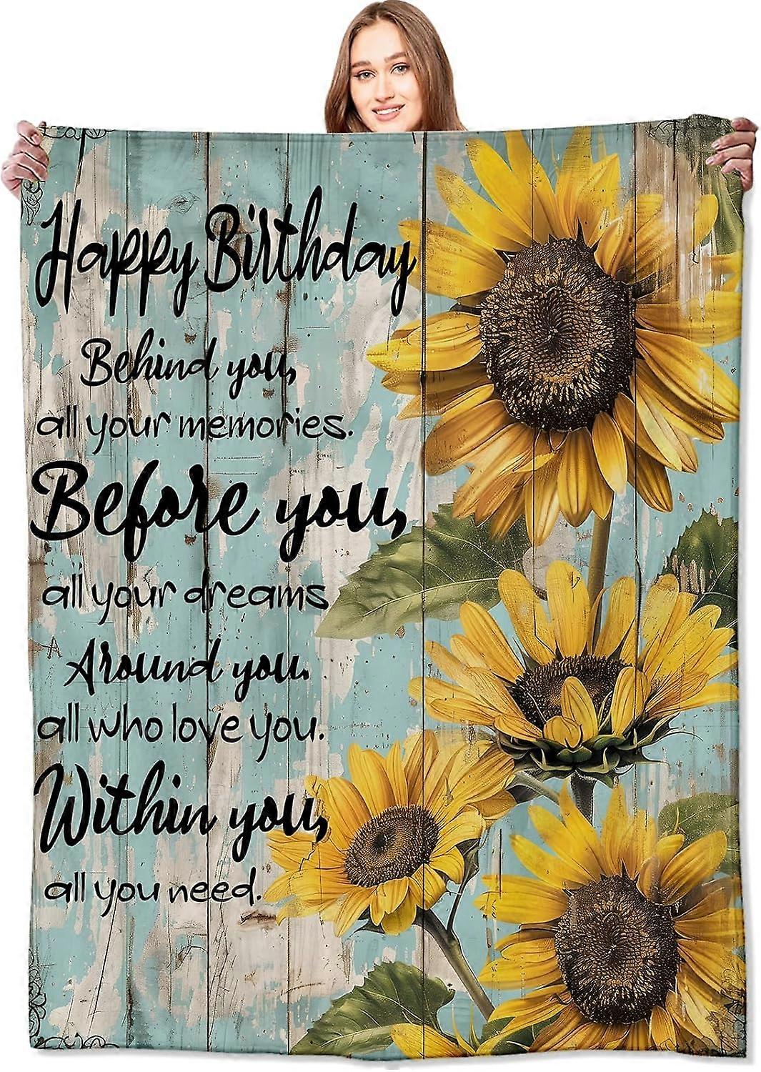 Fødselsdagsgaver, Unikt Bedste Gavetæppe 60x80in til Kvinder Piger, Solsikke Rustikke Træ Kærlighedstæpper, Ideer til Mor Søster Kone Kvindelig Bedstemor Lightwei