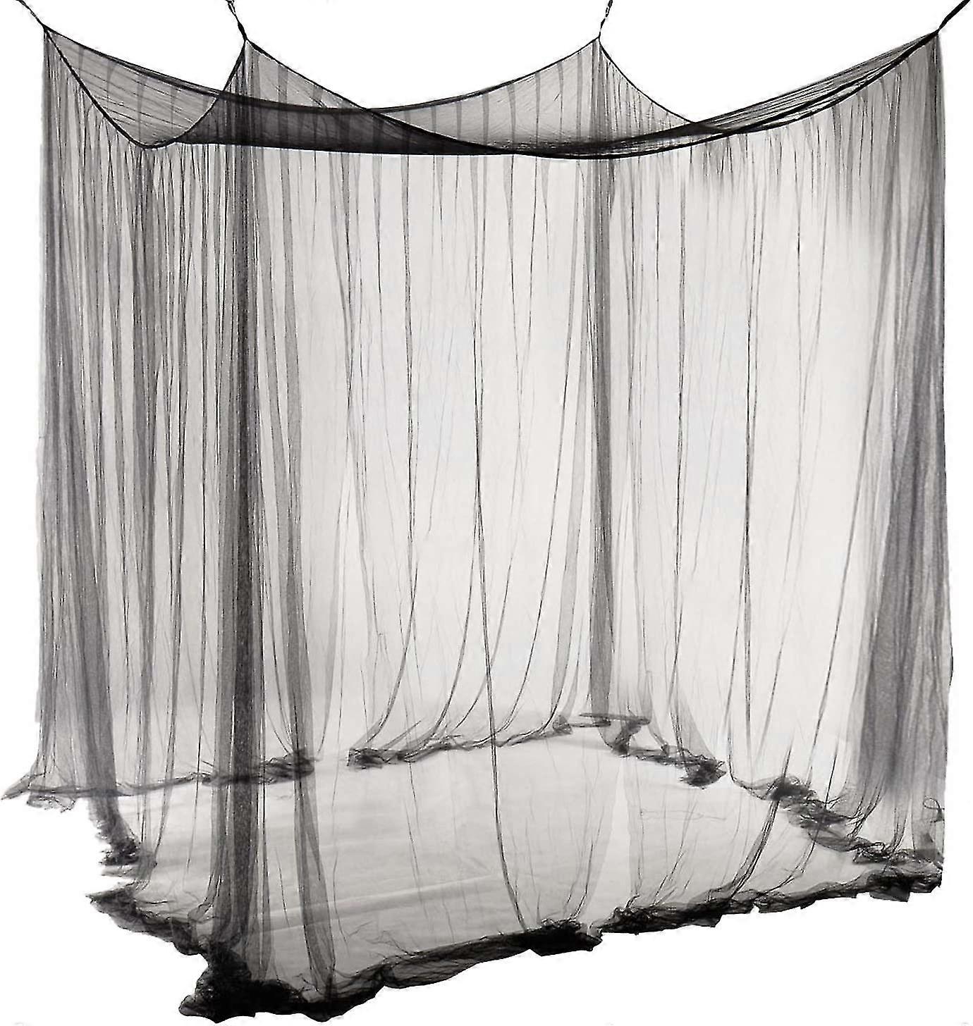 Double Mosquito Net Black 4 Poster Bed Canopy Decorative Princess Square Mosquito Net Large For Indoor Bedroom And Camping-Good