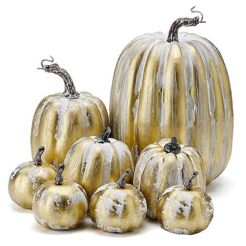 8PCS Assorted Fall Artificial Pumpkins Gold Brushed White Pumpkins Decorative Pumpkins Foam Pumpkin