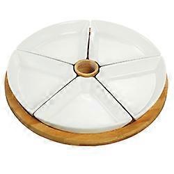 Elama Signature 7 Piece Appetizer Serving Set with 5 Serving Dishes, Center Tooth Pick Holder and Bamboo Serving Tray