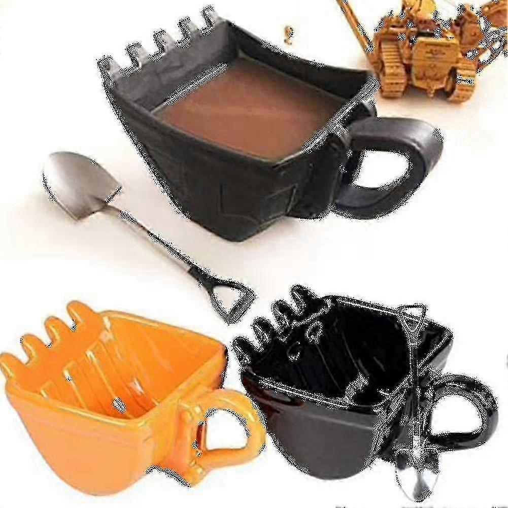 Tasse à café 3D en forme de seau d'excavatrice jaune avec pelle, cuillère, cendrier, récipient à gâteau, tasse à thé