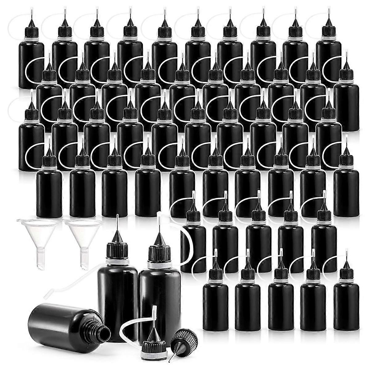 50 Pack Black Precision Tip Applicator Bottles with 2 Funnels, 1 Oz / 30ml Needle Tip Glue Bottles
