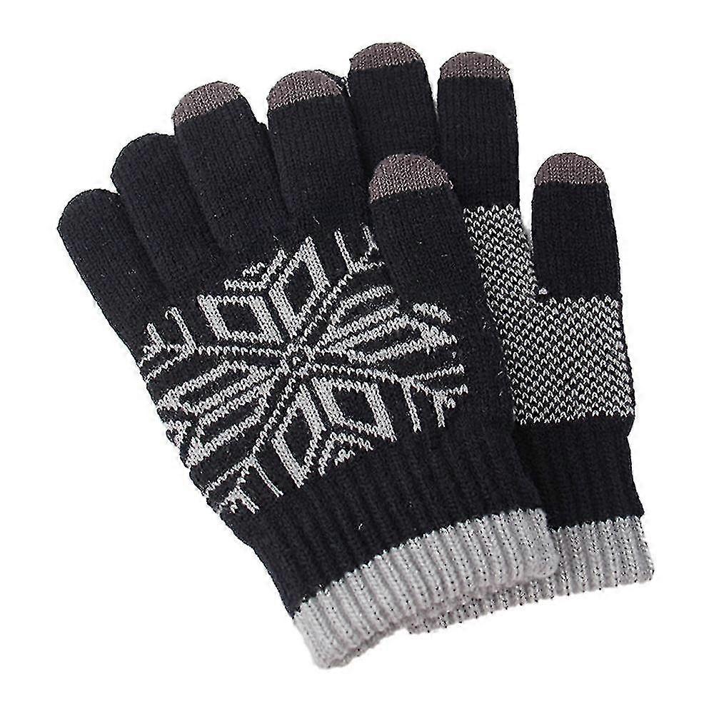 Ladies Winter Touch Screen Gloves Warm Wool Lined Knit Gloves Elastic Cuffs(black)
