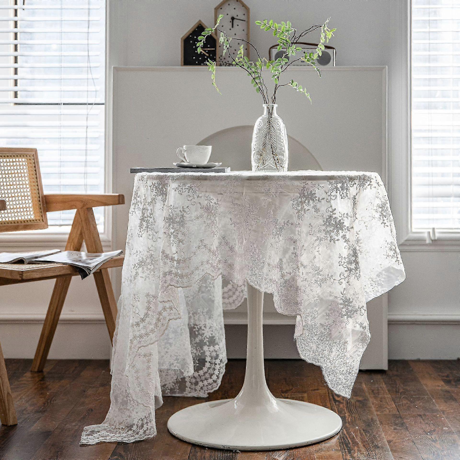 Embroidered Soft Mesh Tablecloth Lace Background Fabric 130x400cm