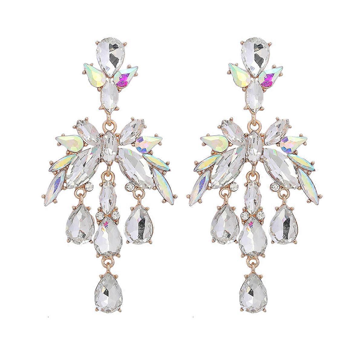 Teardrop Chandelier Örhängen, Teardrop Cluster Dangle Örhängen för kvinnor, Bohemian Flower Teardrop Örhängen, Sparkling Teardrop Stud Örhängen